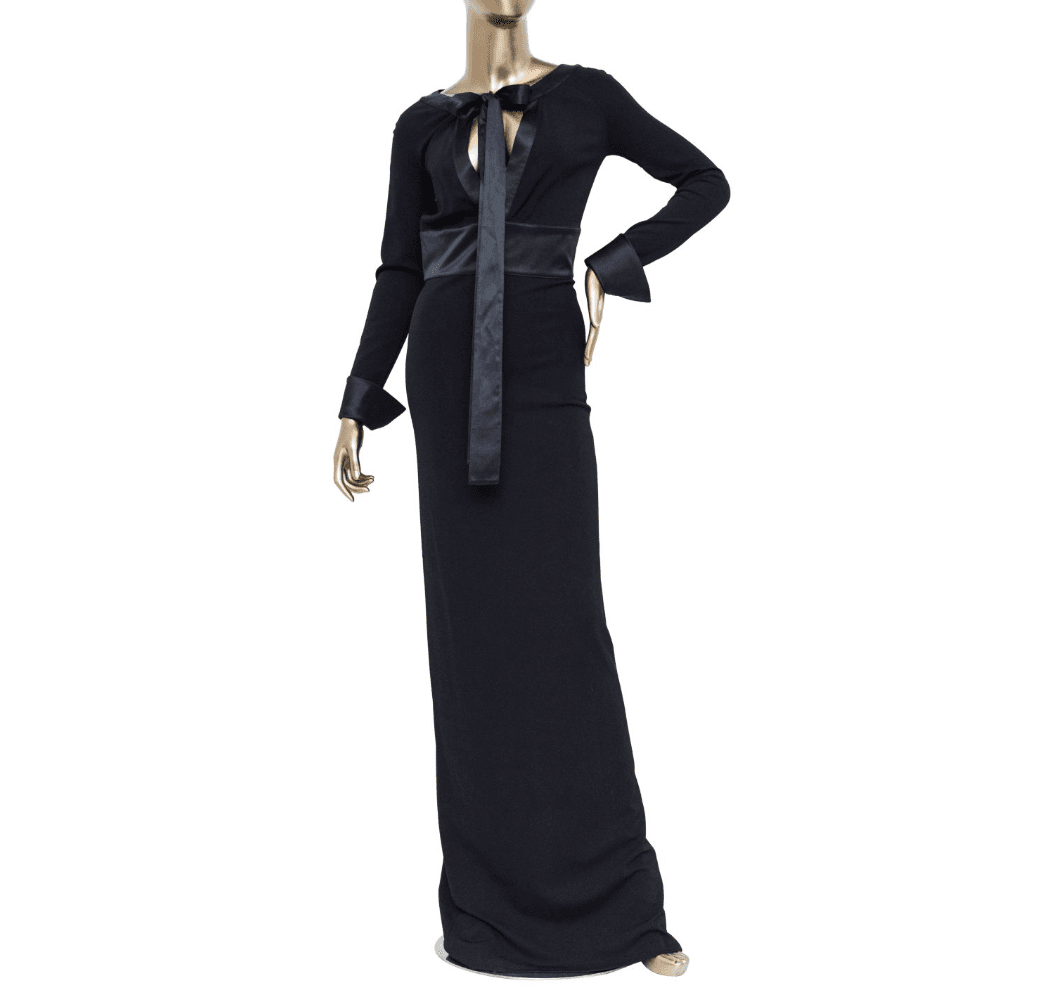 Givenchy Black Crossover Neck Tie Gown
