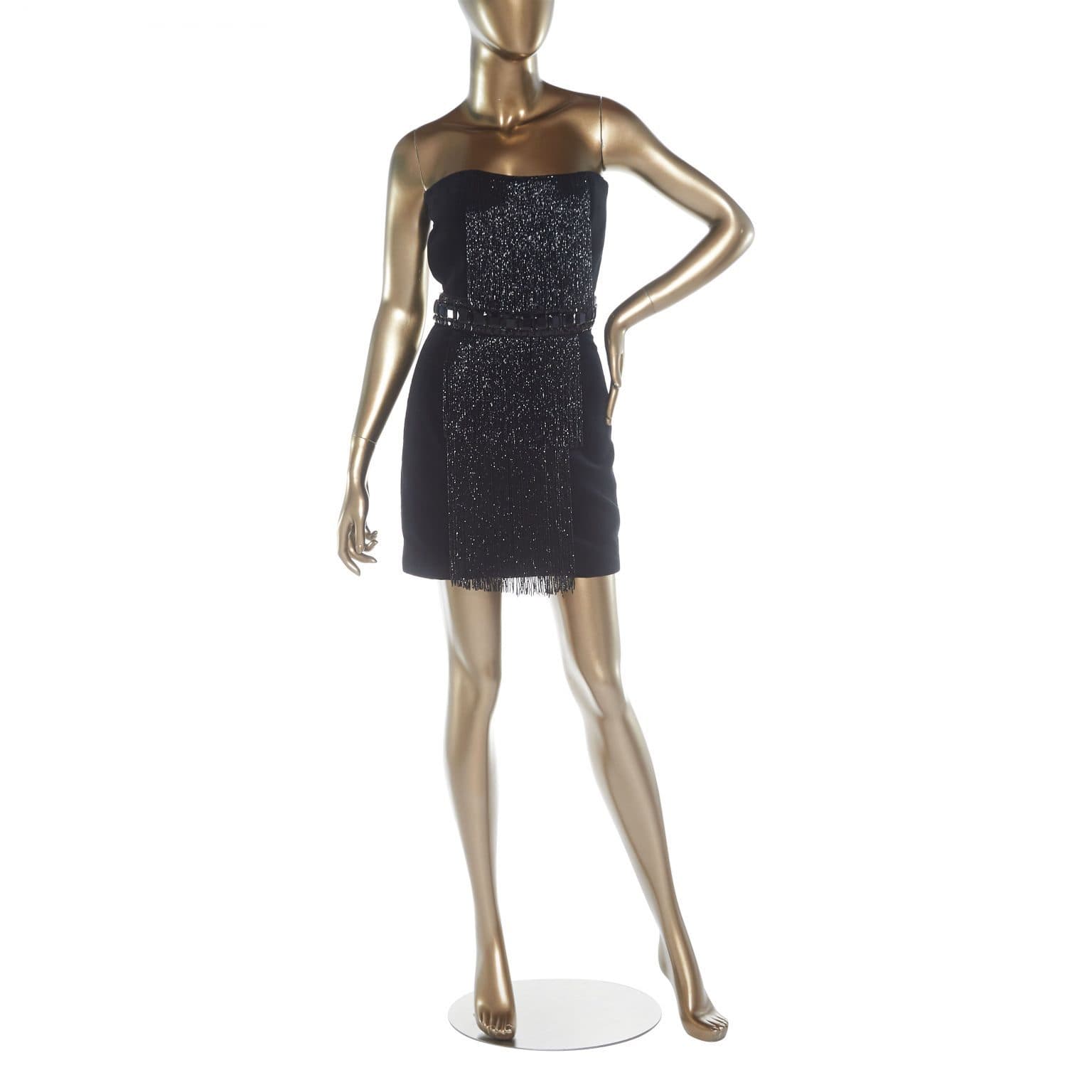 Balmain Strapless Black Velvet Fringe Dress