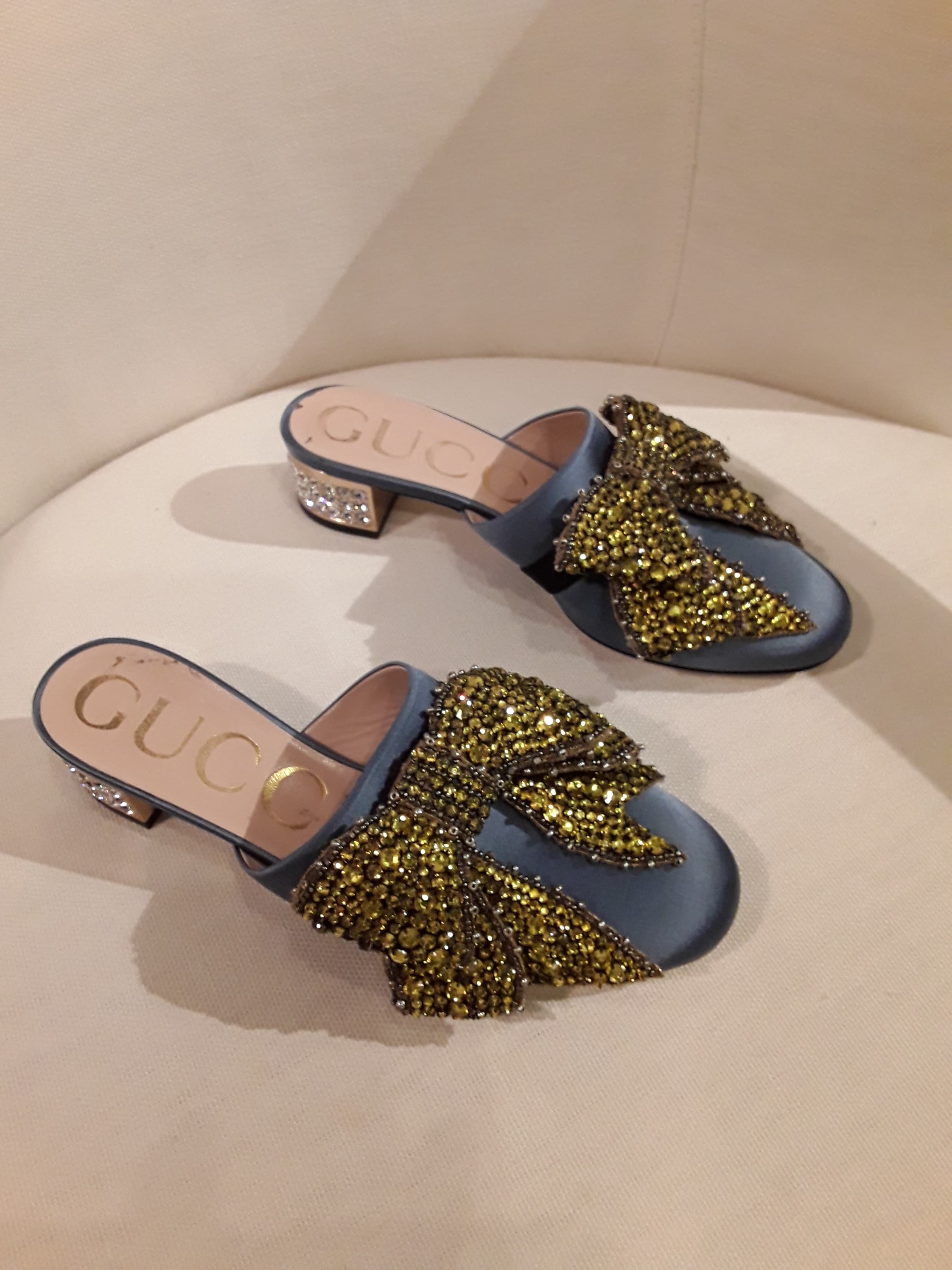 Gucci Embellished Low Heel Mules Blue