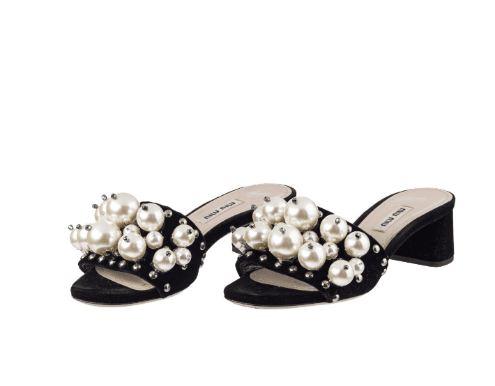 Miu Miu Pearl Velvet Slides