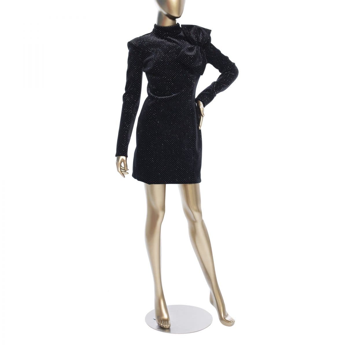 Balmain Bow-detailed Glittered Stretch-velvet Mini Dress