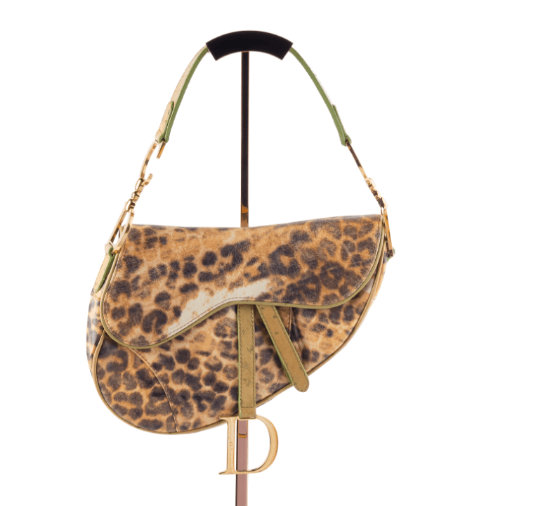 Christian Dior Leopard Print Vintage Saddle Bag