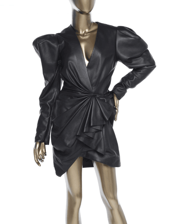 Alexandre Vauthier Black Leather Wrap Nappa Dress