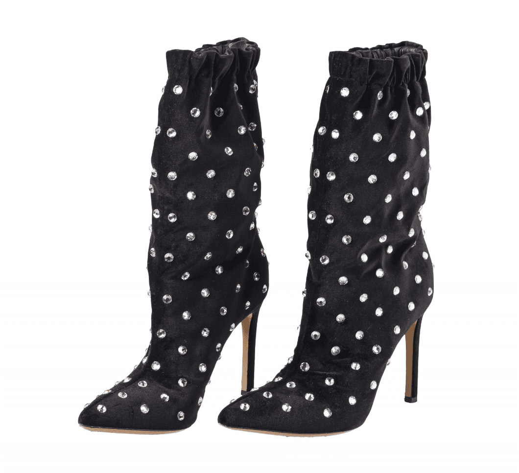 Valentino Rhinestones Black Booties Size 5.5