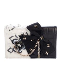 Chanel Black And White Embellished Chocolate Bar Clutch