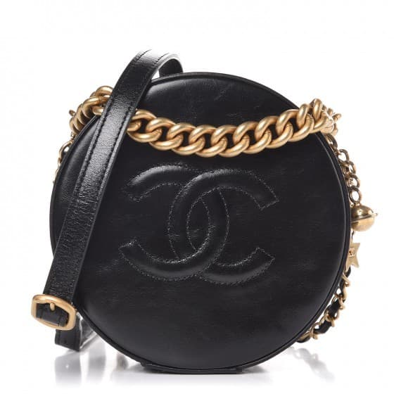 Chanel Glazed Calfskin Round As Earth Evening Black Bag