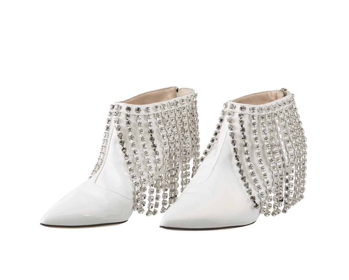 Christopher Kane White Ankle Booties With Rhinestone Fringe