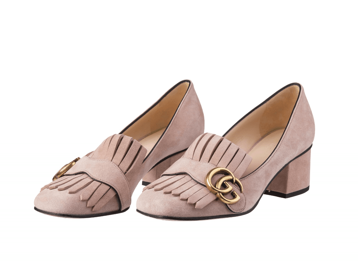 Powdered Pink Gucci Marmont Fringe Loafers