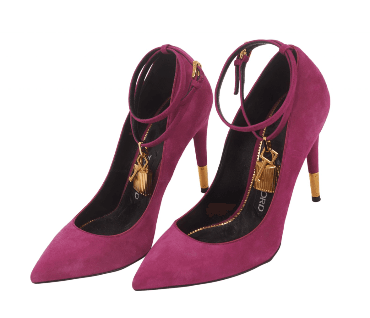 Tom Ford Pink Suede Ankle Strap Pumps