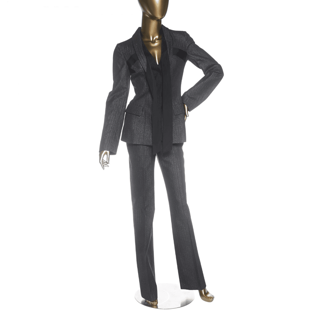 Alberta Ferretti Gray Pant Suit With Bow Ribbon