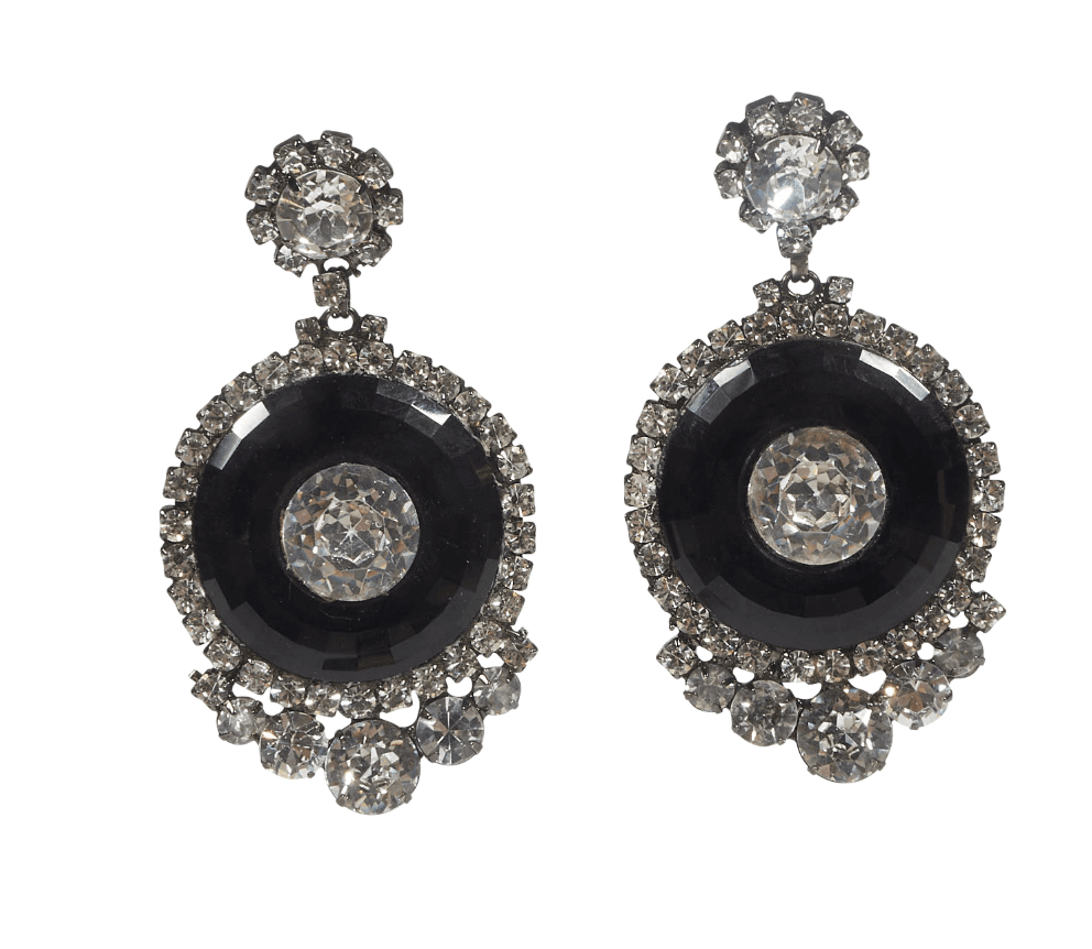 Vintage Black & Rhinestone Clip Earrings
