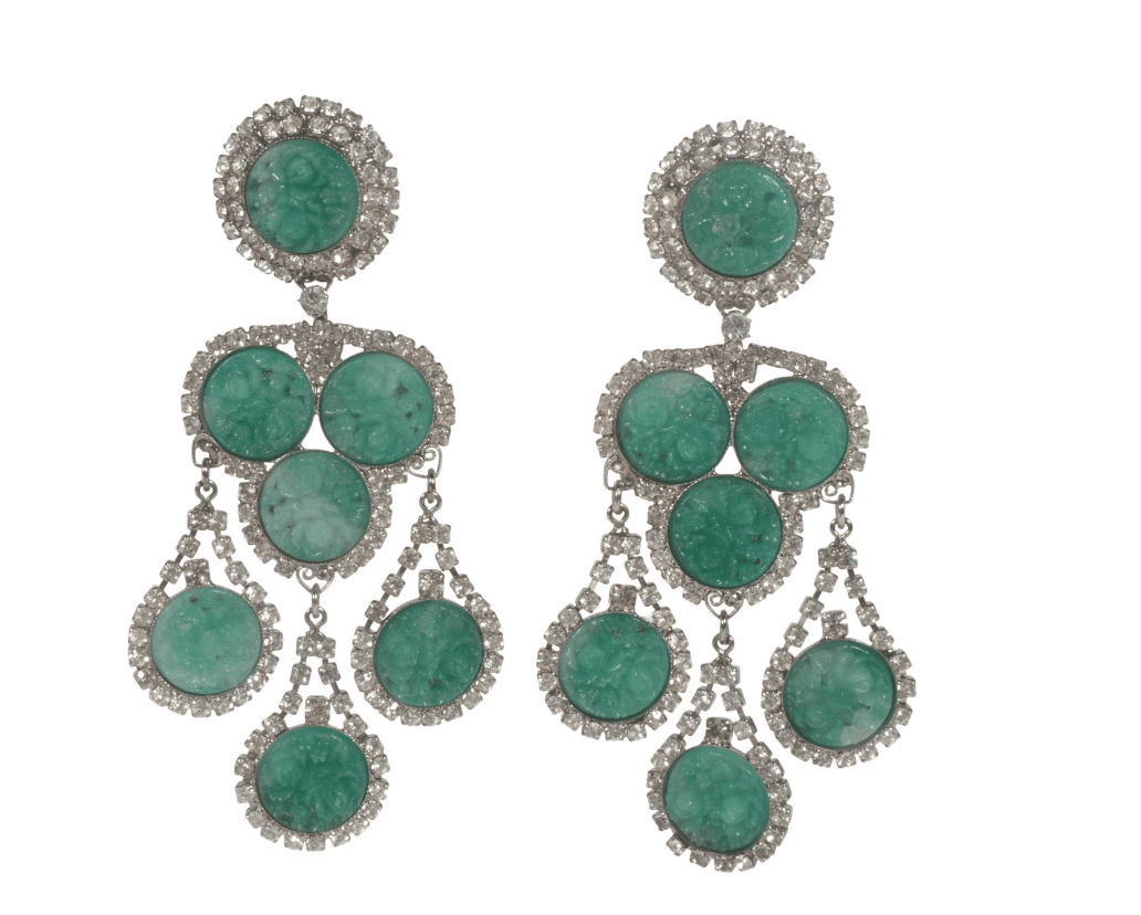 Lawrence Vrba Green And Rhinestone Earrings