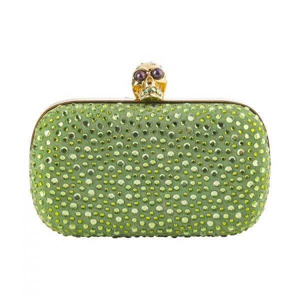 Alexander Mcqueen Green Embellished Skull Box Clutch