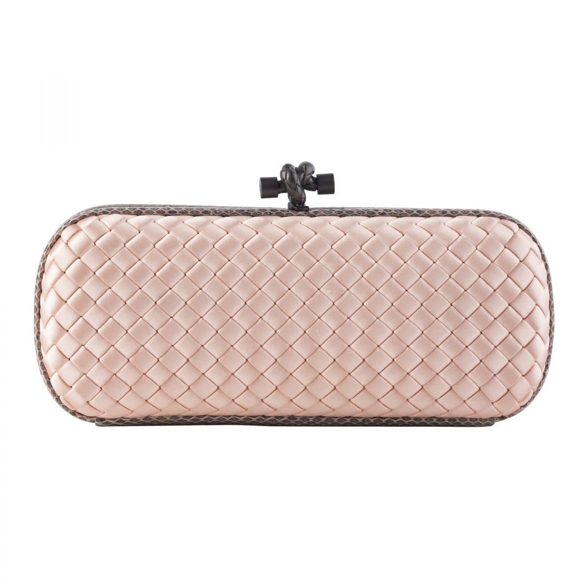 Bottega Veneta Snakeskin-trimmed Intrecciato Knot Clutch