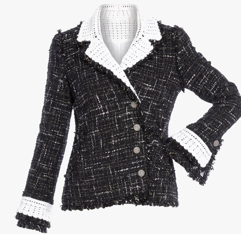 Chanel Long Sleeve Tweed Jacket With Crochet Trim