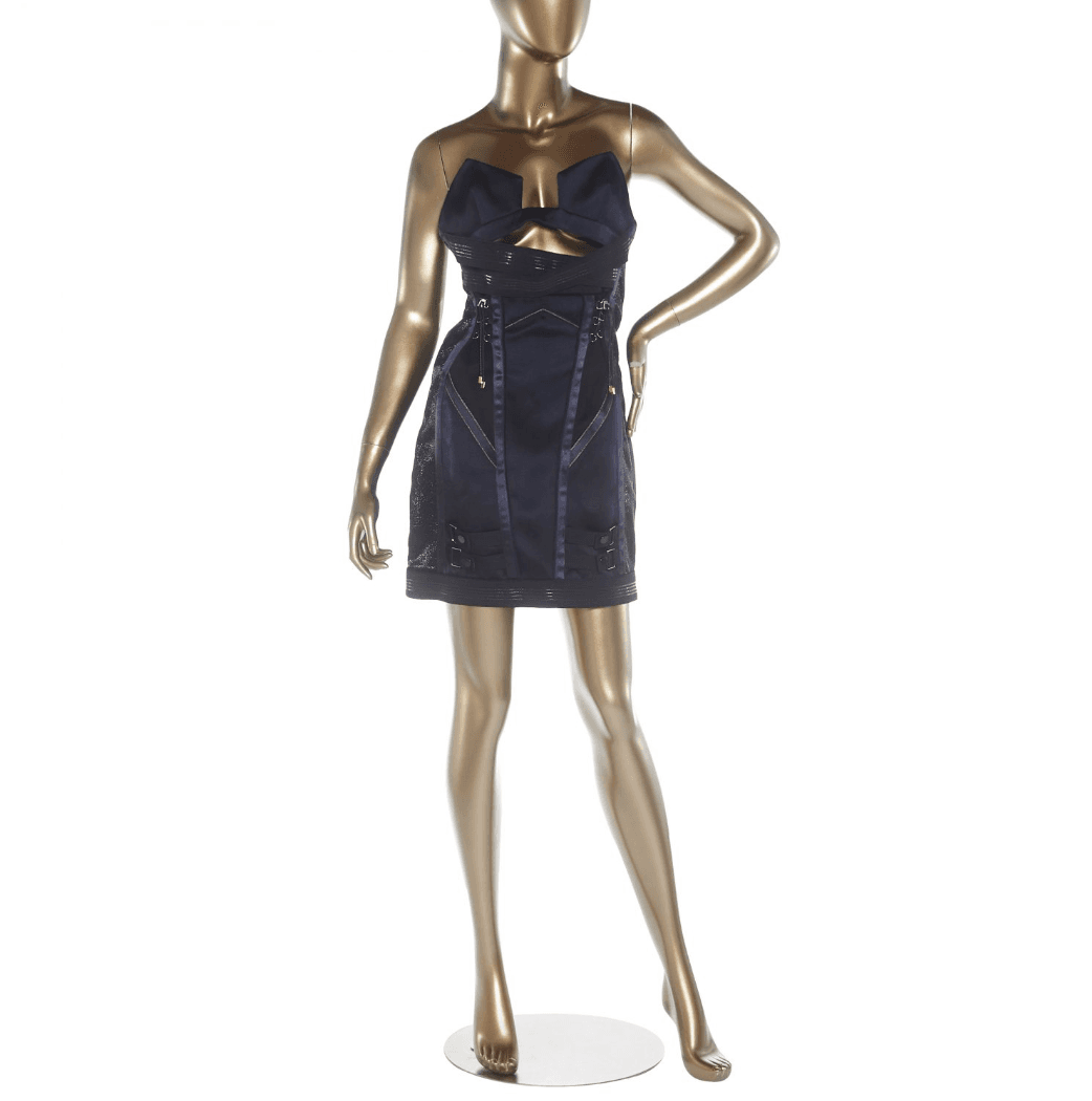 Anthony Vaccarello Dark Blue Bustier Strap Corset Bodycon Runway Dress