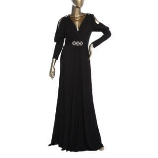 Badgley Mischka Embellished Cold-shoulder Gown