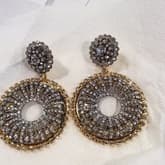 Vintage Lawrence Vrba Round Rhinestone With Gold Trim Earrings — image 1