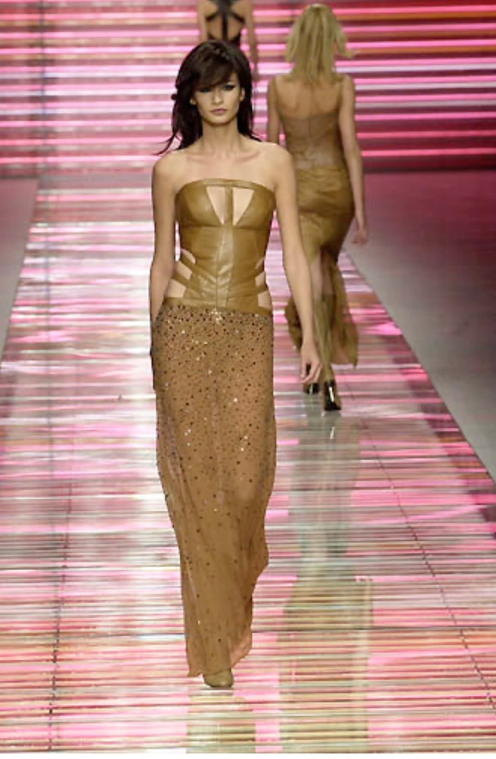 Gianni Versace Vintage Fall 2001 Crystal Embellished Silk And Leather Bondage Dress