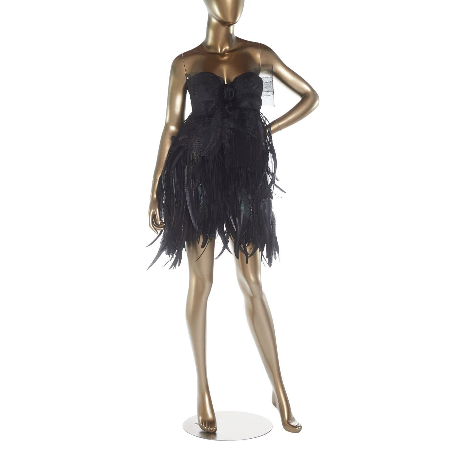 Oscar De La Renta Vintage 1992 Strapless Mini With Feathers