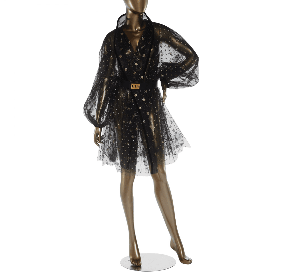 Vintage Black Sheer Gold Star Robe