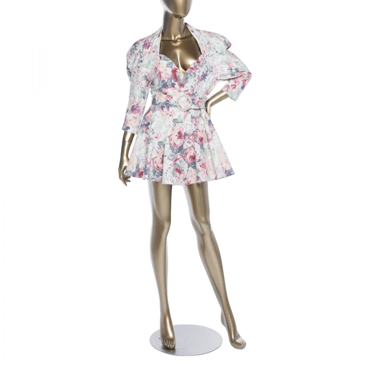 Attico Belted Floral-print Cotton-gabardine Mini Dress