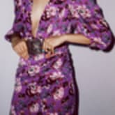 Magda Butrym Faro Ruched Floral Print Silk Satin Purple Mini Dress — image 1
