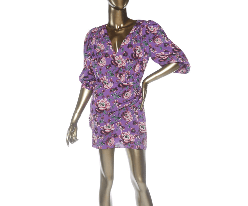 Magda Butrym Faro Ruched Floral Print Silk Satin Purple Mini Dress