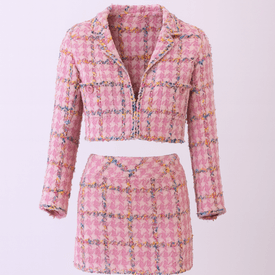 Vintage Chanel Pink Tweed Suit With Multi-color Trim — image 2