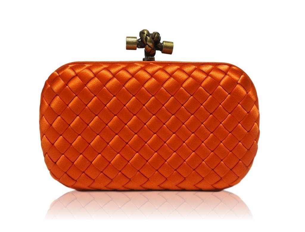 Bottega Veneta Satin Orange Increcciato Knot Clutch