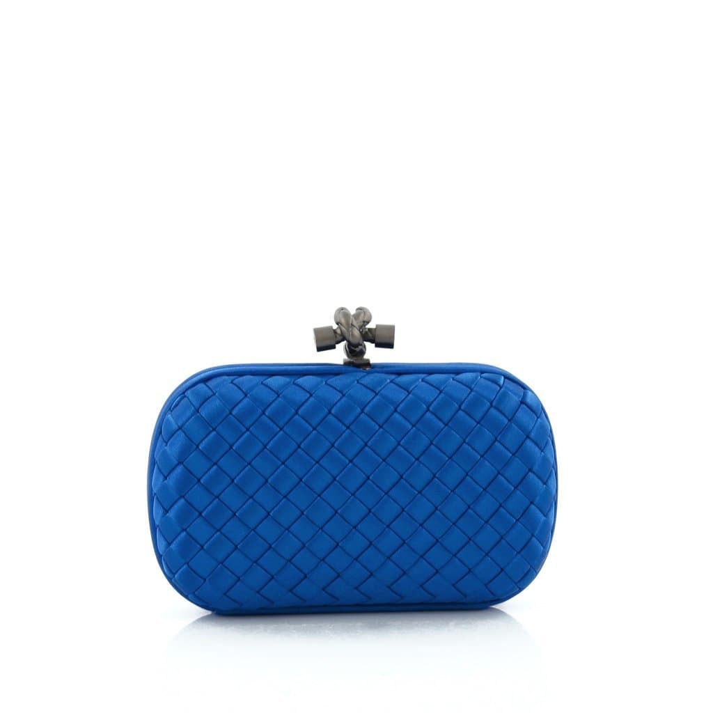 Bottega Veneta Increcciato Knot Clutch Satin Blue