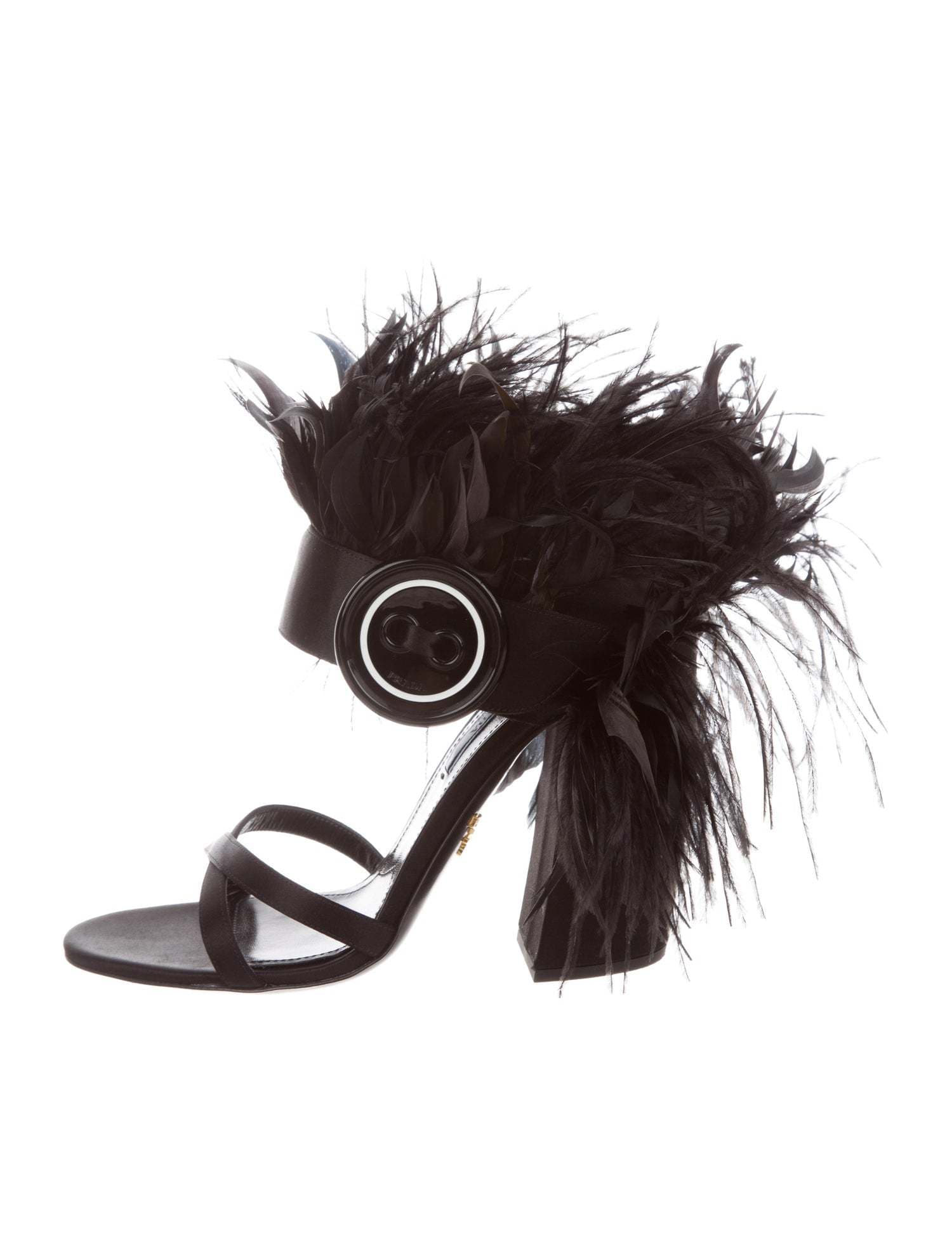 Prada Feather-trimmed Satin Sandals