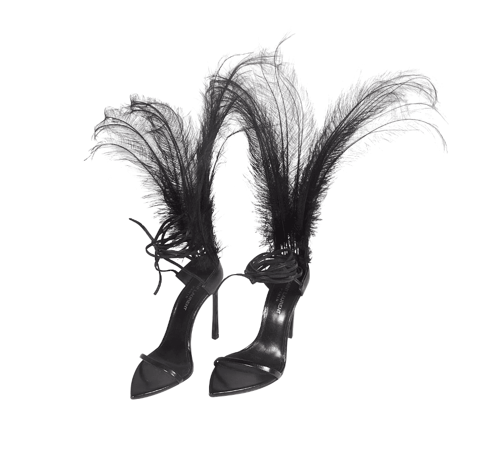 Saint Laurent Black Feather Sandals