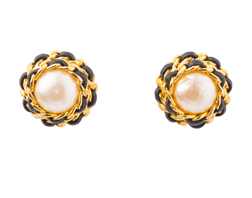 Chanel Pearl Chain Detail Clip On Earrings