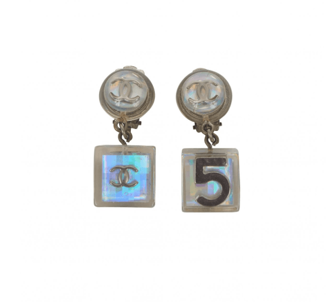 Vintage Chanel Iridescent Logo Clip On Earrings