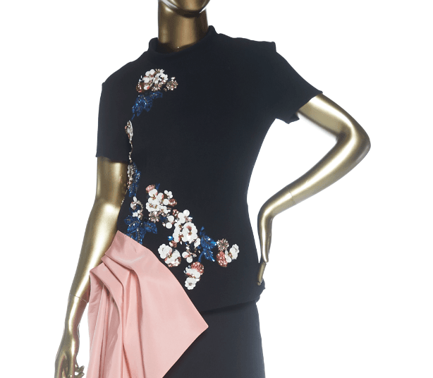 Oscar De La Renta Beaded Velvet Top With Drape Train