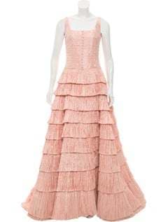 Oscar De La Renta Blush Pink Tiered Gown