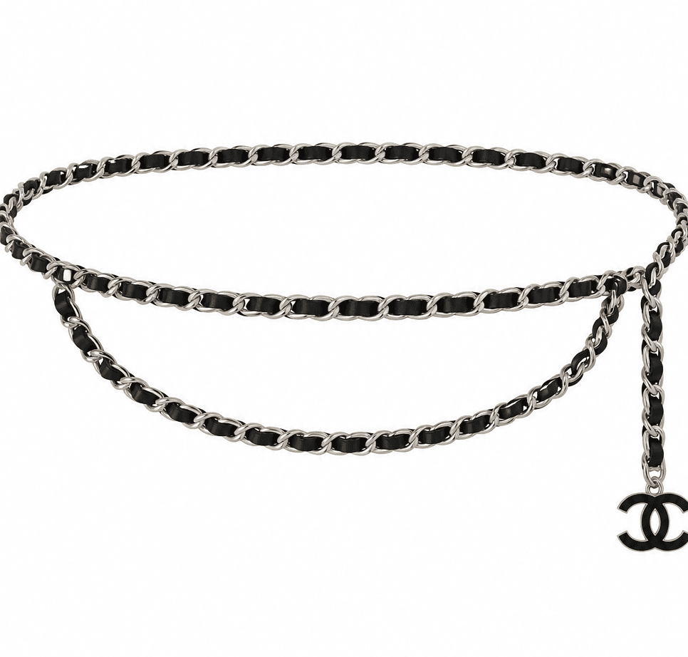 Chanel Black & Silver Logo Belt