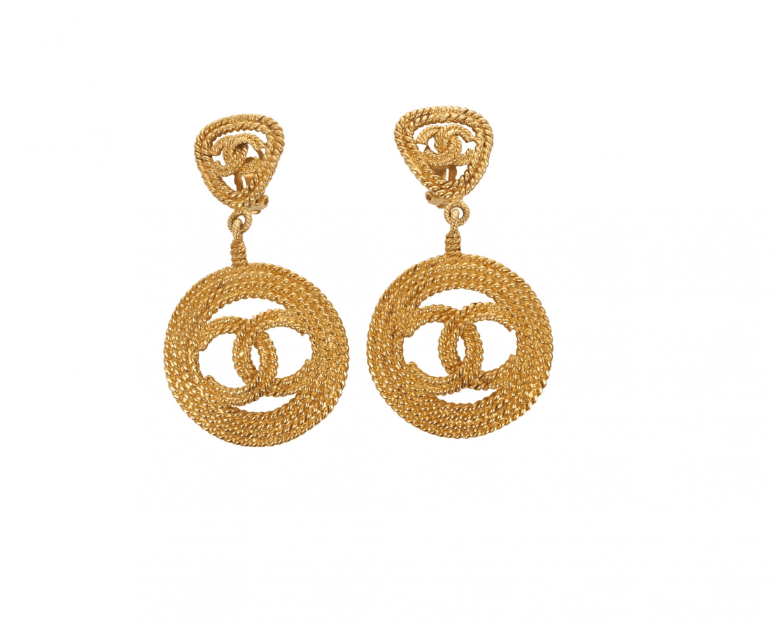 Chanel Vintage Rope Weave Cc Drop Statement Earrings