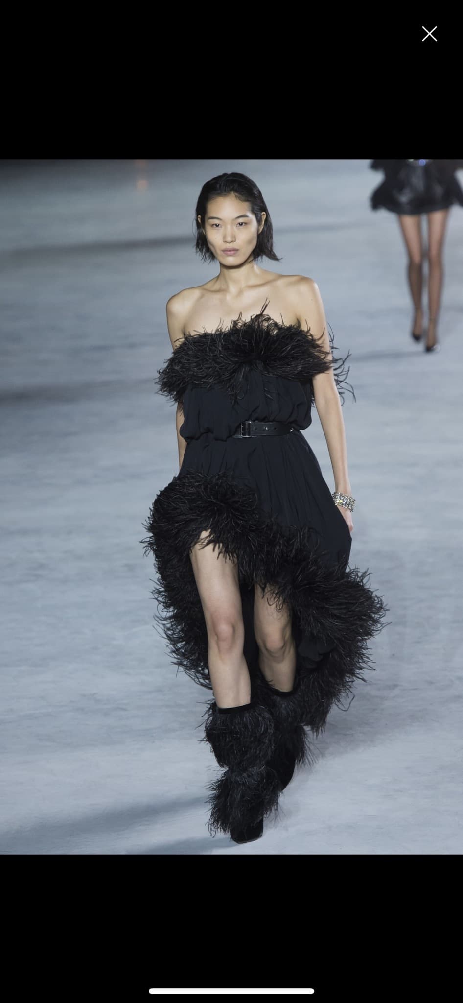 Saint Laurent Black Feather Strapless High Low Dress