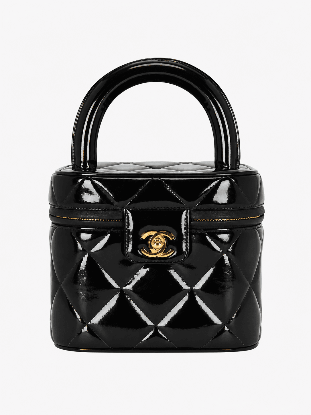 Chanel 90's Black Patent Quilted Top Handle Vanity Case