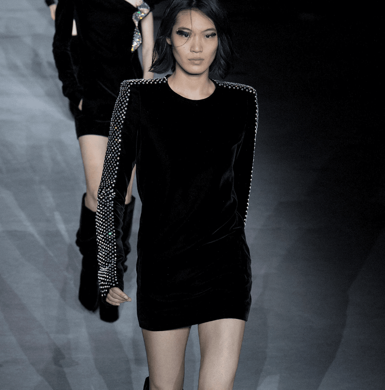 Saint Laurent Black Velvet Embellished Dress