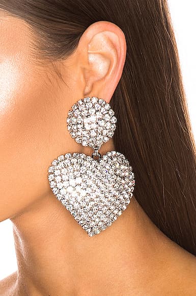 Alessandra Rich Rhinestone Heart Shaped Earrings