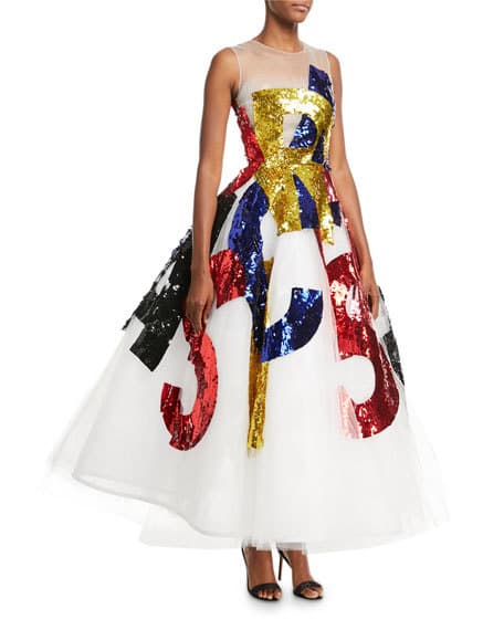 Oscar De La Renta Sequined Oscar Tulle Gown