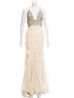 Jenny Packham Sequined Bodice With Ruffles Evening Dress