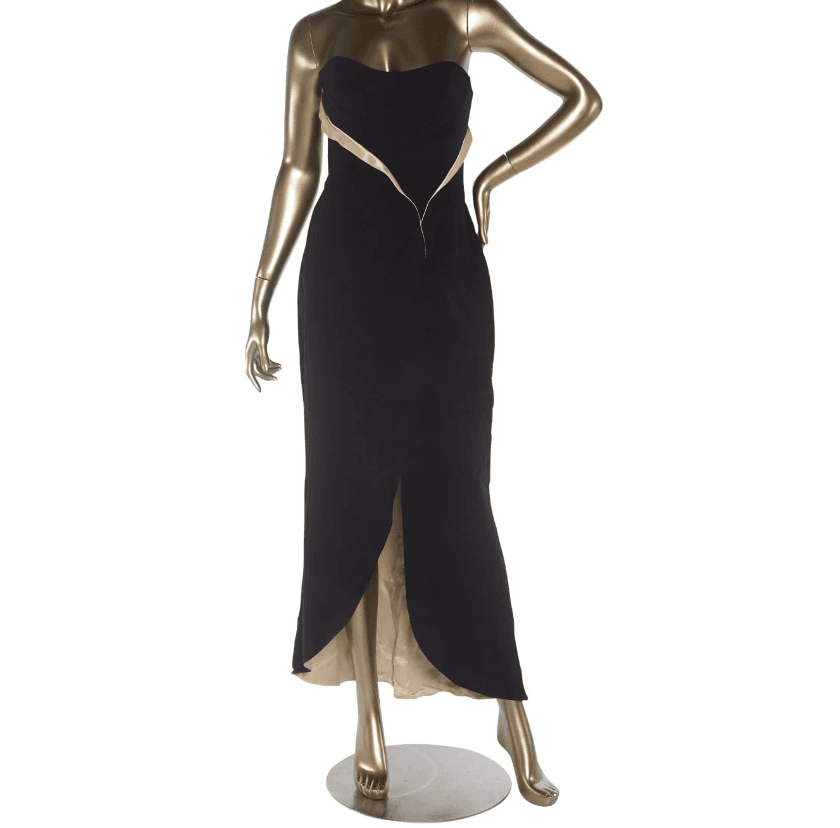Thierry Mugler Black Strapless Corset Midi Dress Gown