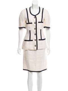 Chanel Vintage Ivory Linen Skirt Suit Set