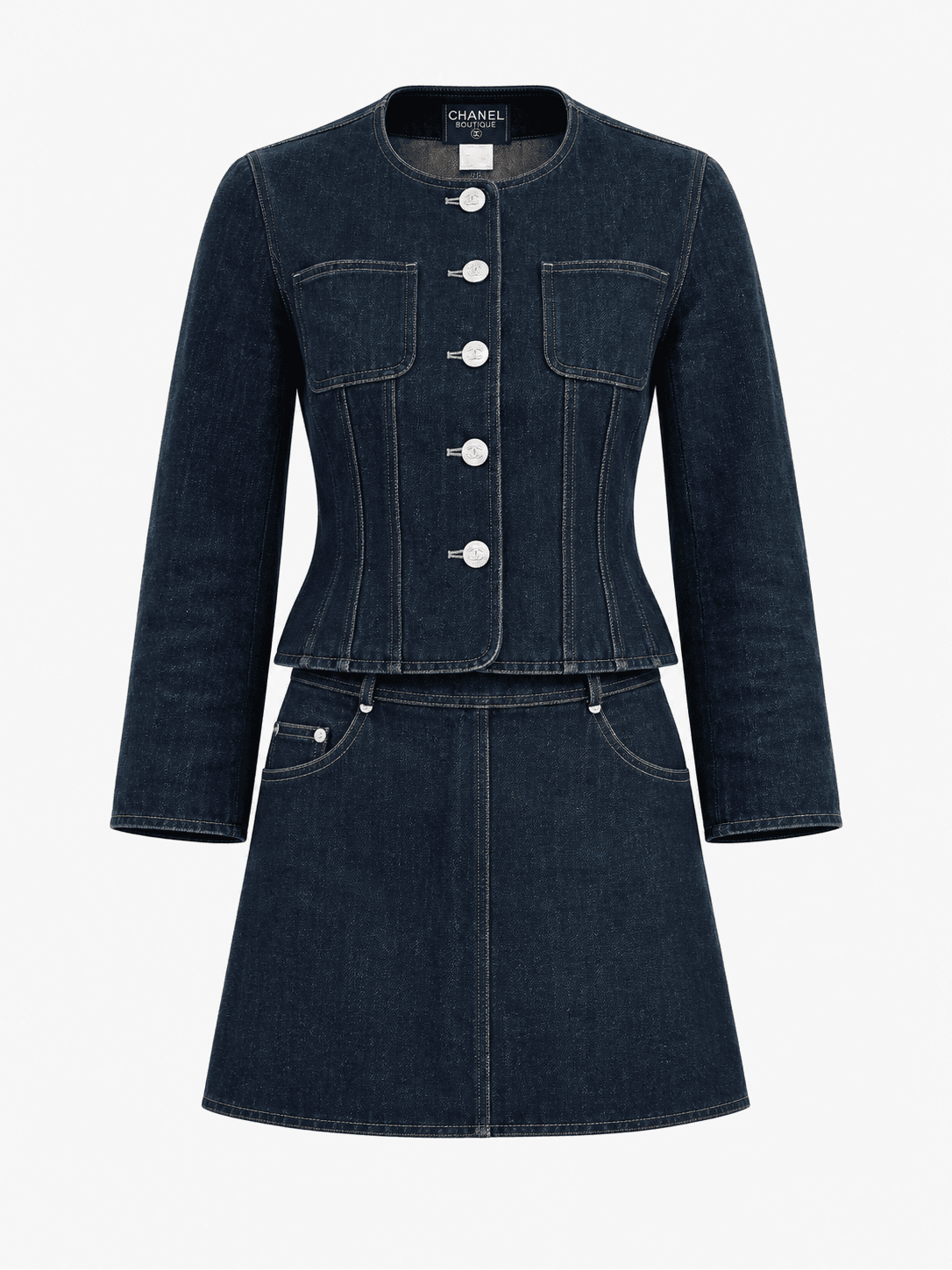 Chanel 1996 Denim Logo Skirt Set