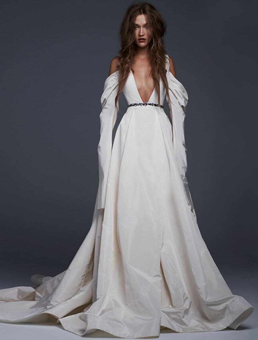 Vera Wang Viviana Ivory Aline Long Sleeve V-neck Wedding Dress