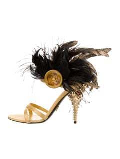 Prada Satin Feather-trimmed Sandals